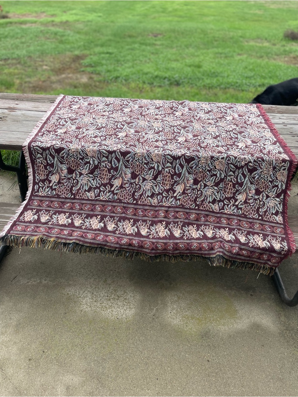 Woven Floral Wall Hanging Tapestry Throw Blanket - Burgundy